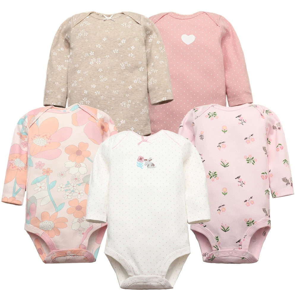 Newborn Baby Girl Clothes Long Sleeve 100% Cotton 5 PCS Baby Bodysuits Cartoon Underwear Infant Bebe Clothing 3-24M Jumpsuit