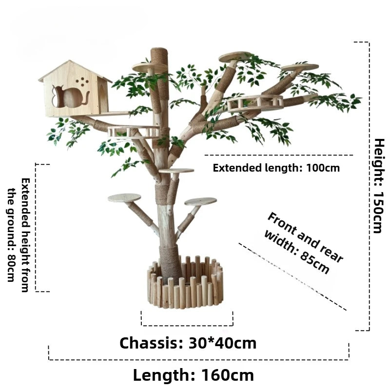 Large Cat Climbing Frame Artificial Tree Integrated Multi-functional Solid Wood Pet Frame Pet House Luxury Full Set of Cat Toys