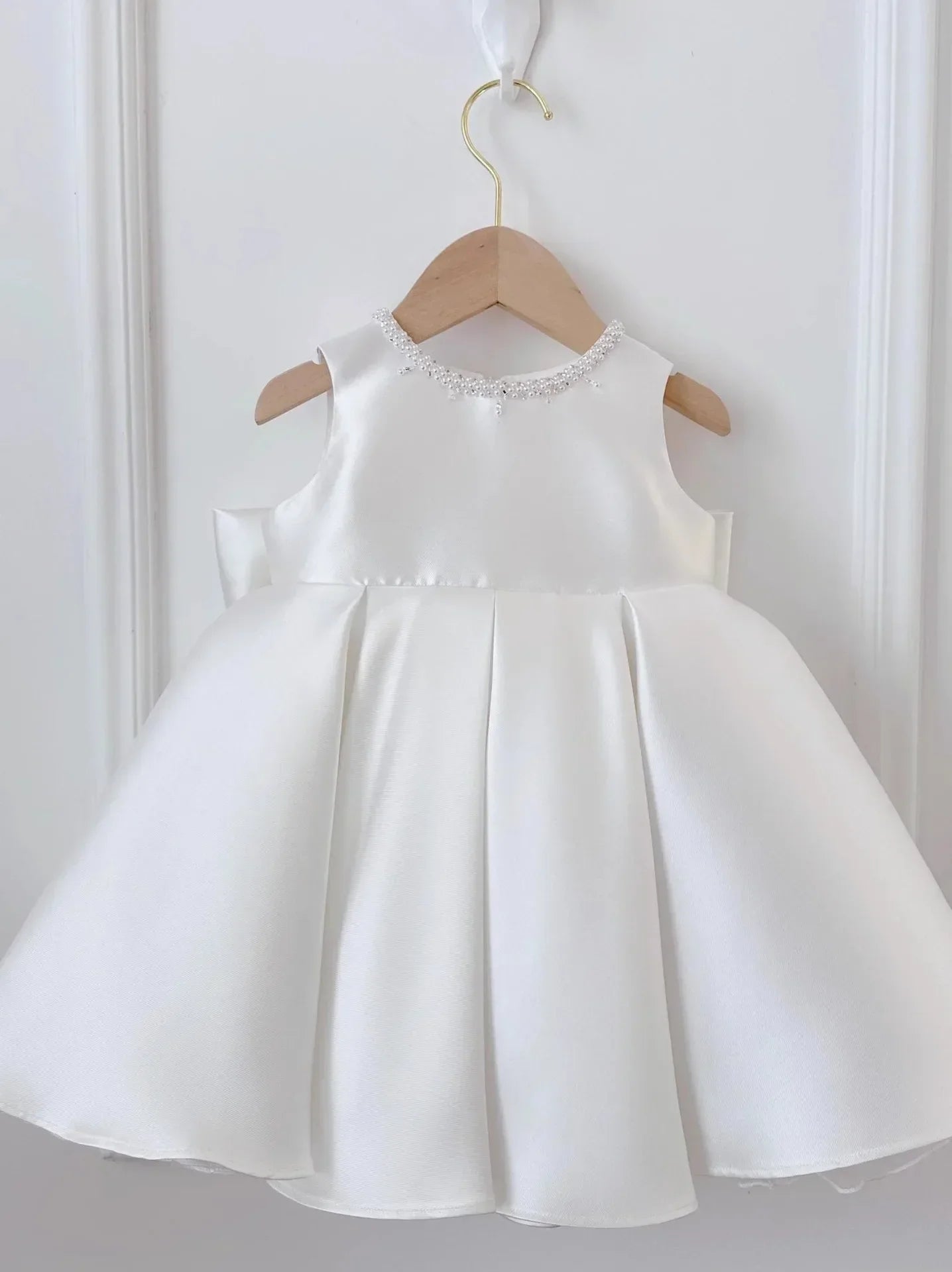 Baby Girl Princess Party Birthday Baptism Frocks Baby Clothes 1-7Y Pearl Silk Dress Cloak Infant Toddler Vintage Bow Vestidos