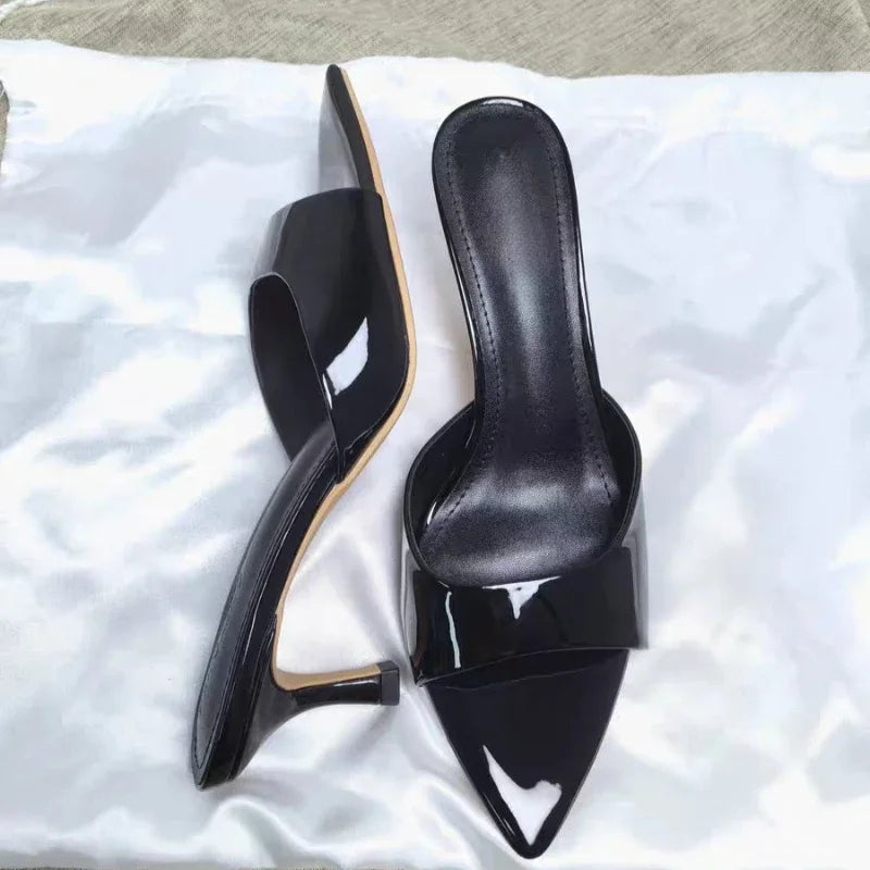 Women's High Heel Slippers Thin Heels Pointed Toe Solid Slippers Women Dress Banquet Summer Lovely Concise Zapatillas De Mujer