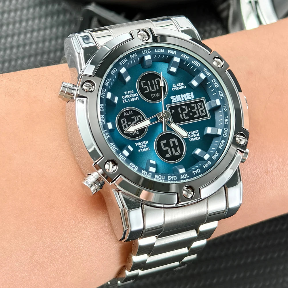 Men's Quartz Watch Luxury Sport Digital Wristwatch Waterproof Stainless Steel Male Watches Clock Relogio Masculino 1389