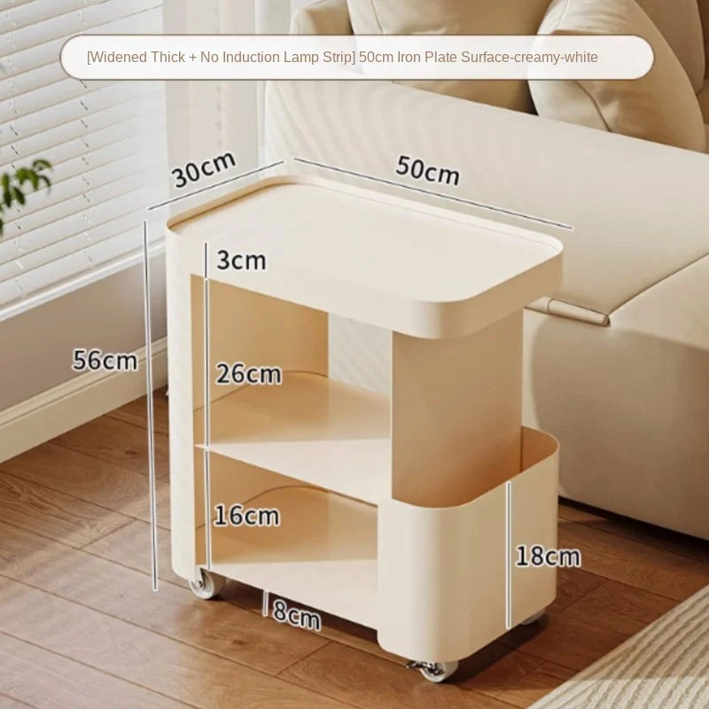Mobile Coffee Table Side Cabinet Light Luxury High-end Feeling Living Room Table Small Cart Iron Bedside Shelf Storage Rack