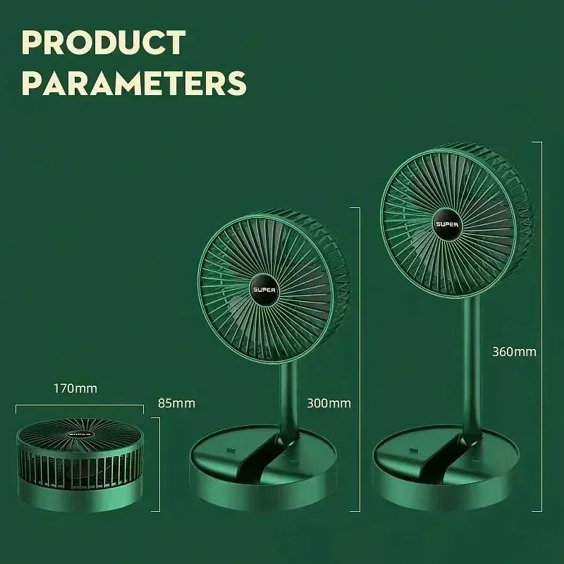 Electric Stand Fan Portable Folding Fan USB Rechargeable Foldable Desktop Fan Mini Mute Fan 3 Speeds Adjustable Height