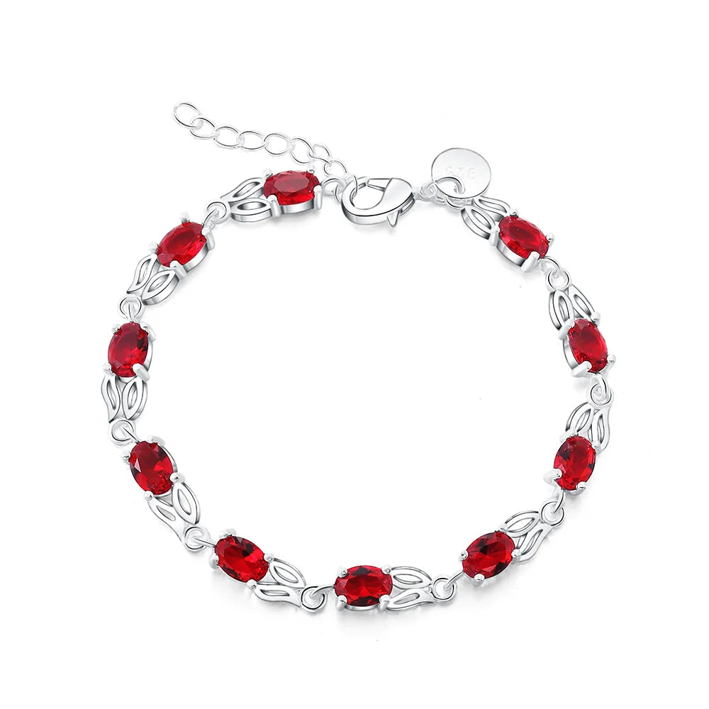 925 Sterling Silver Ruby Sapphire Amethyst Gemstone Bracelets Woman Wedding Jewelry Accessories Wholesale Jewellery