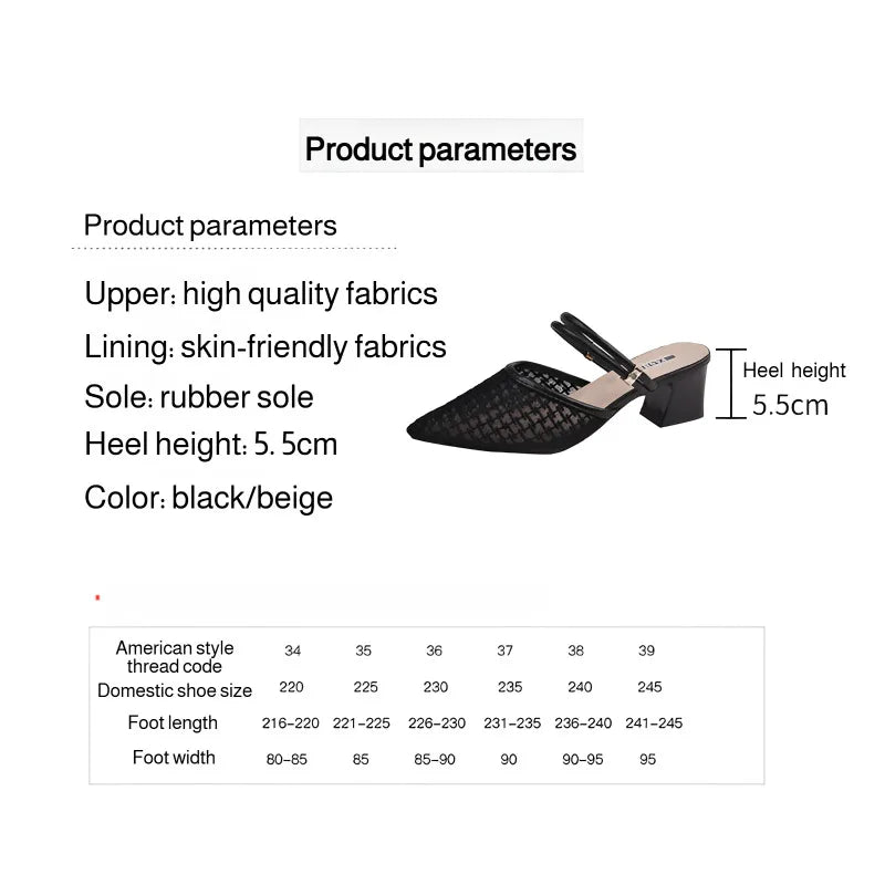 Women's New Slippers Minimalist Fashionable Thick-heeled Slip-on Sandals Summer Two-way Outer Wear One Line High Heel Slippers