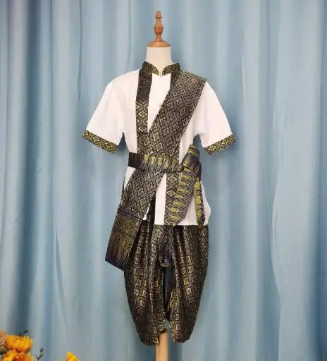 Thai Traditional Men's Clothing Thailand Festive Dance Suit Summer Vintage Work