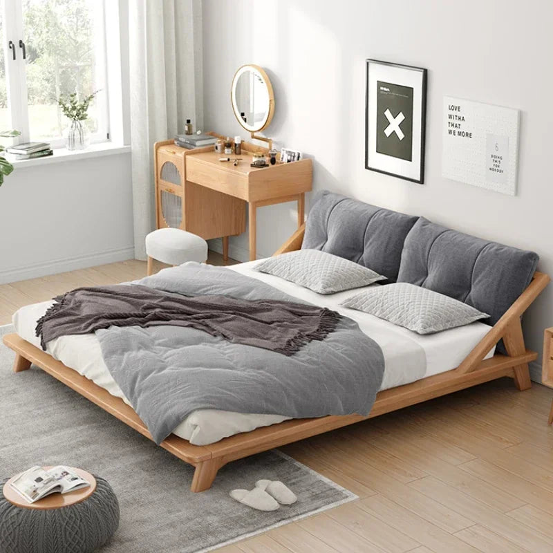 Nordic solid wood bed 1.8m modern simple Japanese cream style tatami double low bed small family log master bedroom