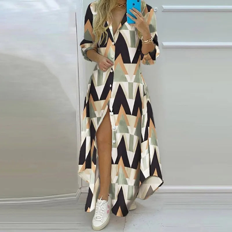 Women's Clothing 2024 Autumn New Long Skirt Ins Single Breasted Irregular Shirt Dress