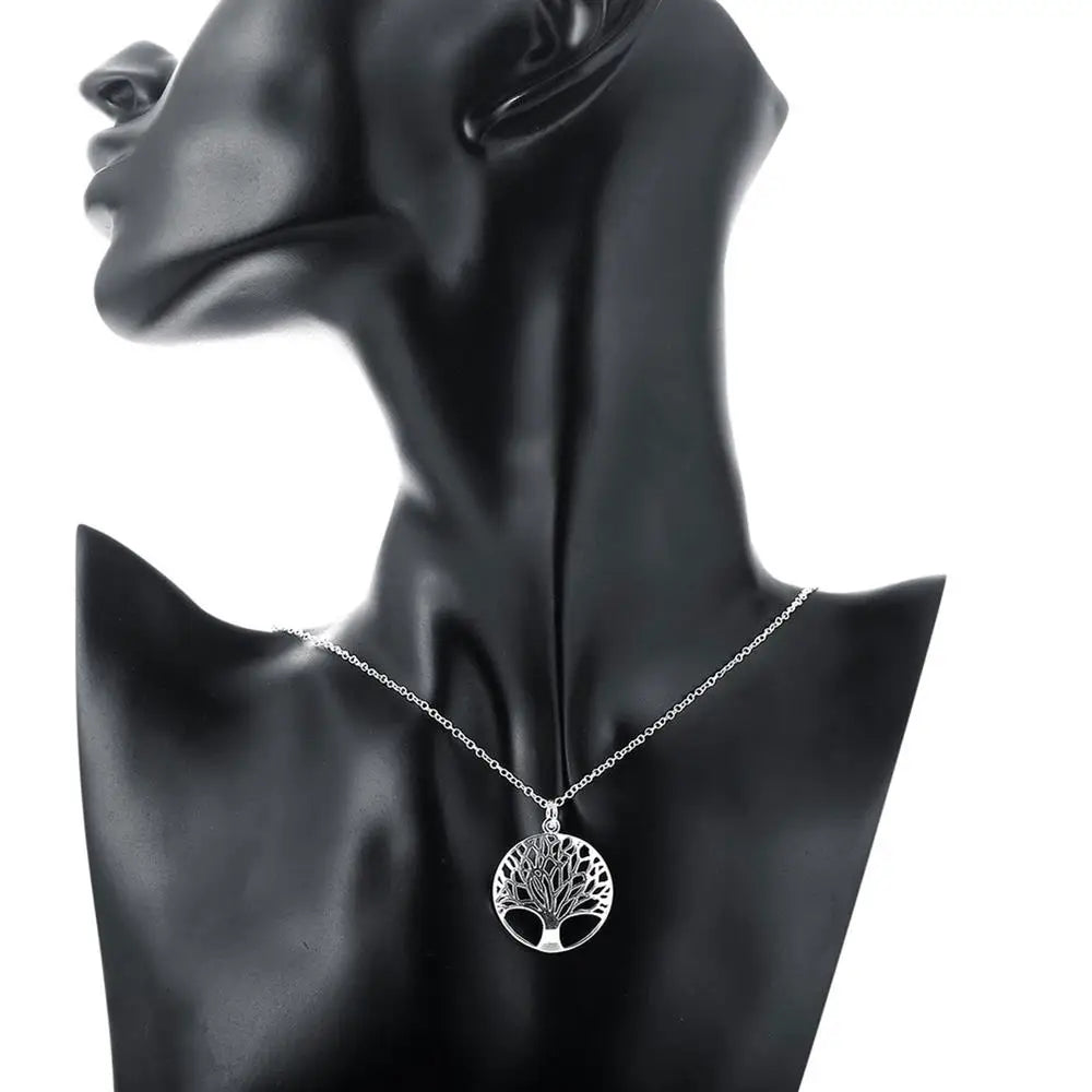 Hot Woman Jewelry Sets Silver Color Fine Retro Round Tree Pendant Necklace Earrings Fashion Party Wedding Holiday Gifts