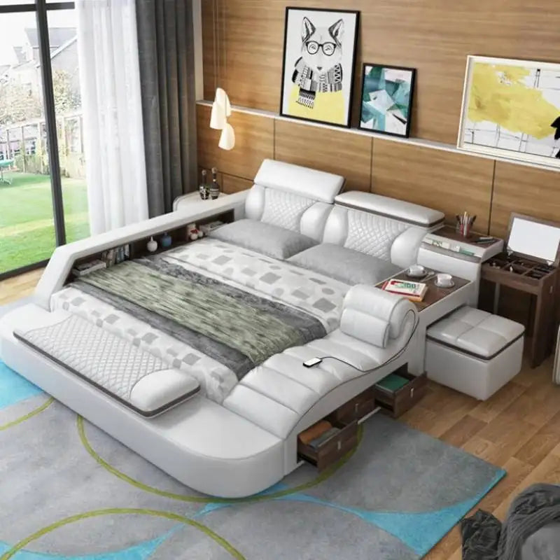 Queen Nordic Bedroom Bed Frame Master Smart King Double Bed Frame Multifunctional Luxury Letto Matrimoniale Home Furniture