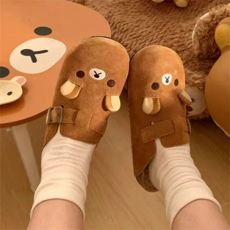 Women's Shoes Fashion Comfortable 2025 New Retro Thick Soled Boken Shoes Outdoor Casual Shoes Cute Little Bear Half Drag Flats