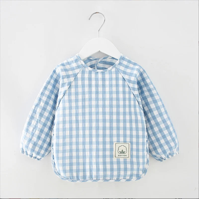 Boys girls baby outer wear lace up plaid long sleeves anti dirt waterproof aprons bibs for baby boys girls' clothes No-Wash bibs