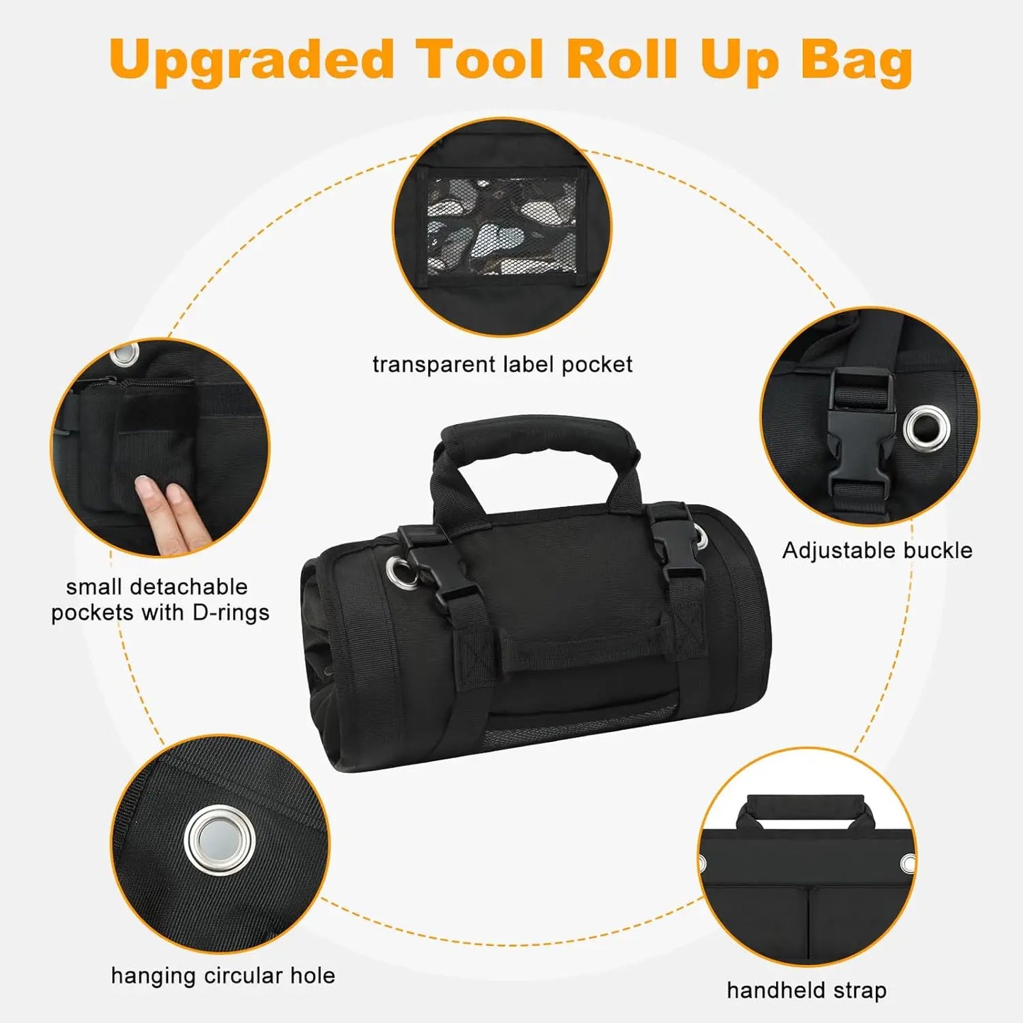 Rolling Tool Bag Storage Bag, Gift for Him, Heavy-Duty Motorcycle Tool Roll Bag Storage Bag, Portable Rolling Tool Bag with Removable Pouch - Suitable for Dad, Machinery and Electricians for Men