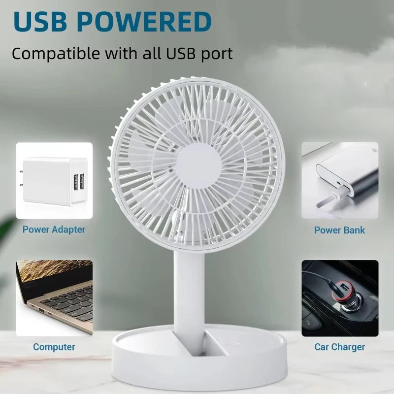 Electric Fan Portable Mini Desktop USB Folding Fan with 4 Speeds and Timing Function for Bedroom Office Indoor or Outdoor Use
