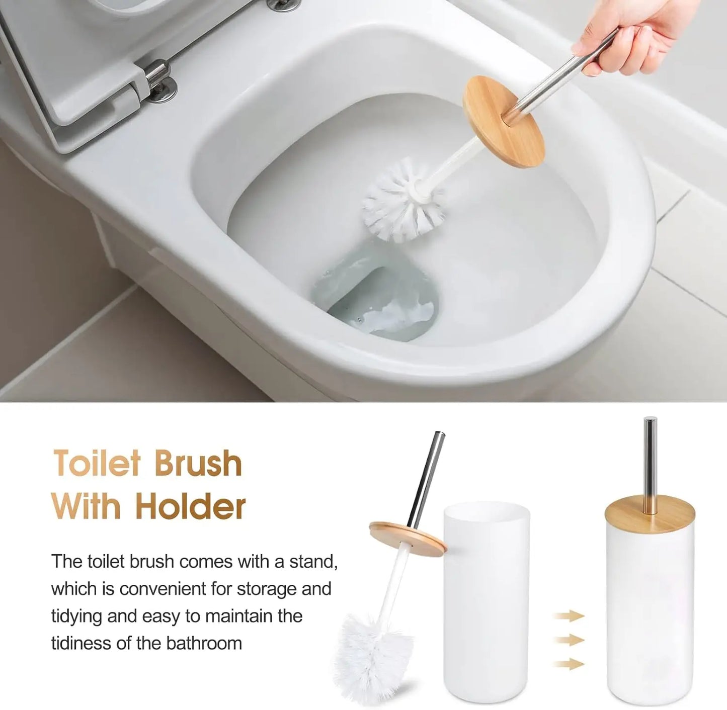 6 Pcs Bamboo Bathroom Accessories Set - Modern White Bath Organizer Kit, Natural Wood Toiletries Holder for Home Decor