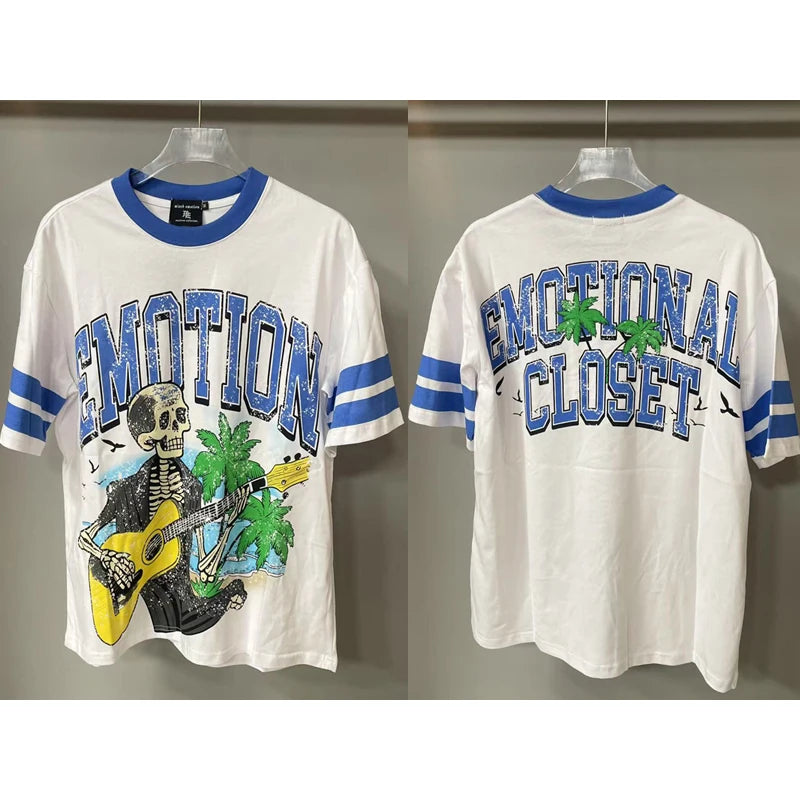 Men's Clothing MIXED EMOTION T-shirts American Streetwear Interesting Angel Print Hot Drill Letter Logo Top Tee Short Sleeve