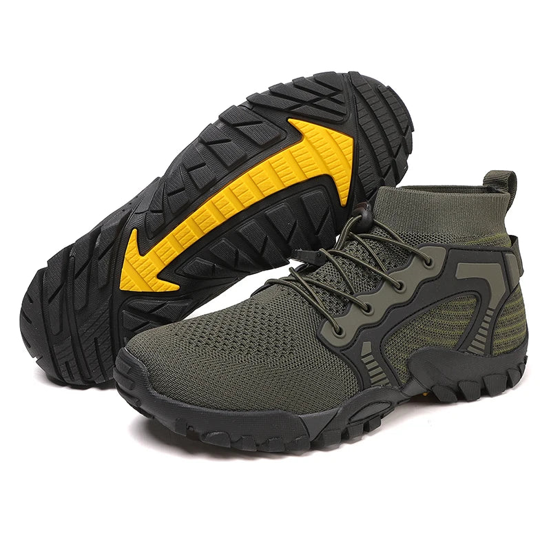 Men‘s Trekking Shoes Breathable Knit Hiking Sneakers Outdoor Lace-up Water Trainers Hunting Tactical Boots Walking Wading Shoes