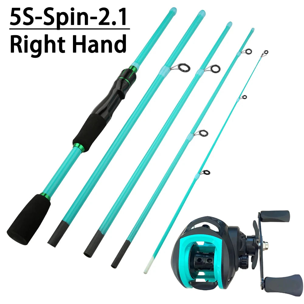 1.8 2.1m Lure Fishing Rod Baitcasting Reel Combo4/5 Sections Carbon Spining Casting Rod High Speed 7.2:1 Fishing Reel Sets Pesca