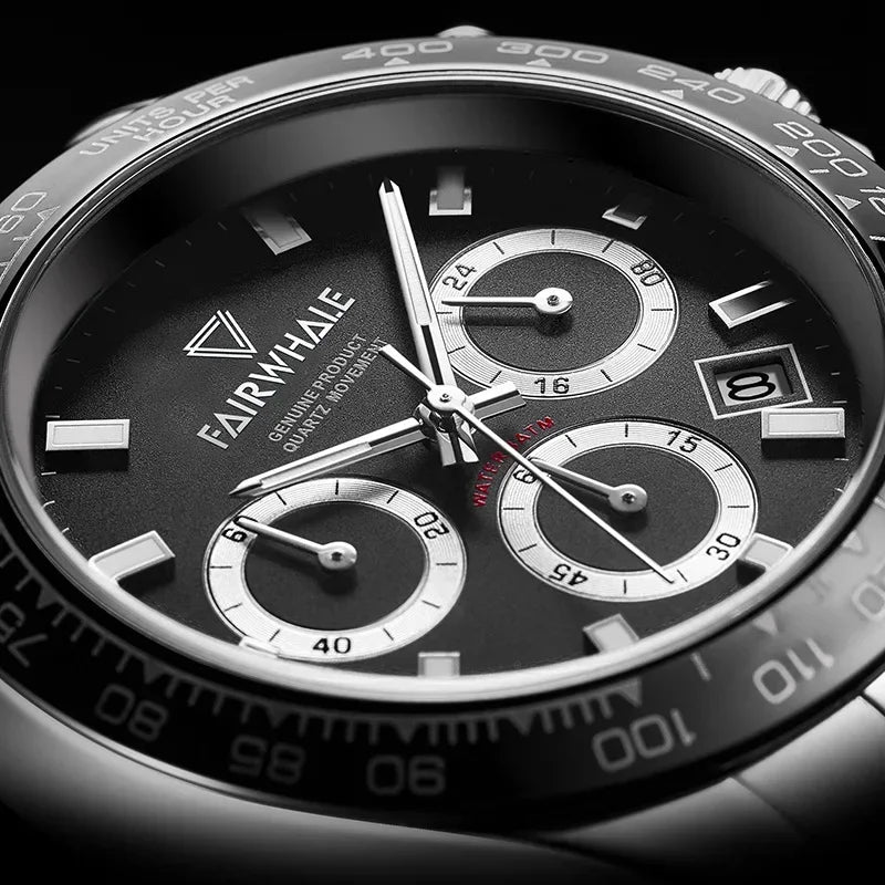 Men's Stylish Three-Eye Multifunctional Sports Watch - Automatic Quartz Movement, Classic Black Dial for Casual & Formal Wear