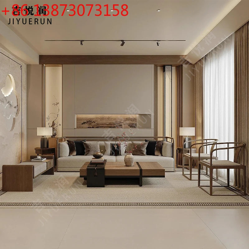 Sofa combination villa living room Zen club box reception room New Chinese solid wood furniture