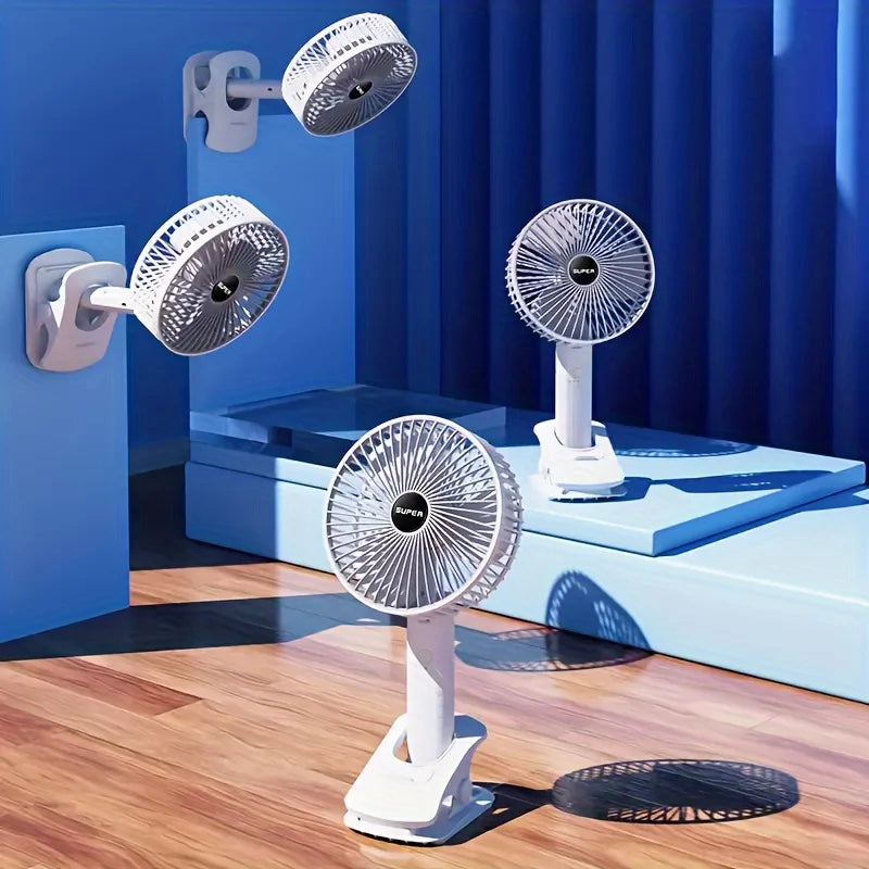 Electric Desktop Fan Clip Fan Ventilator USB Rechargeable Personal Handheld Fan with Adjustable Angle Home Bedroom Dormitory
