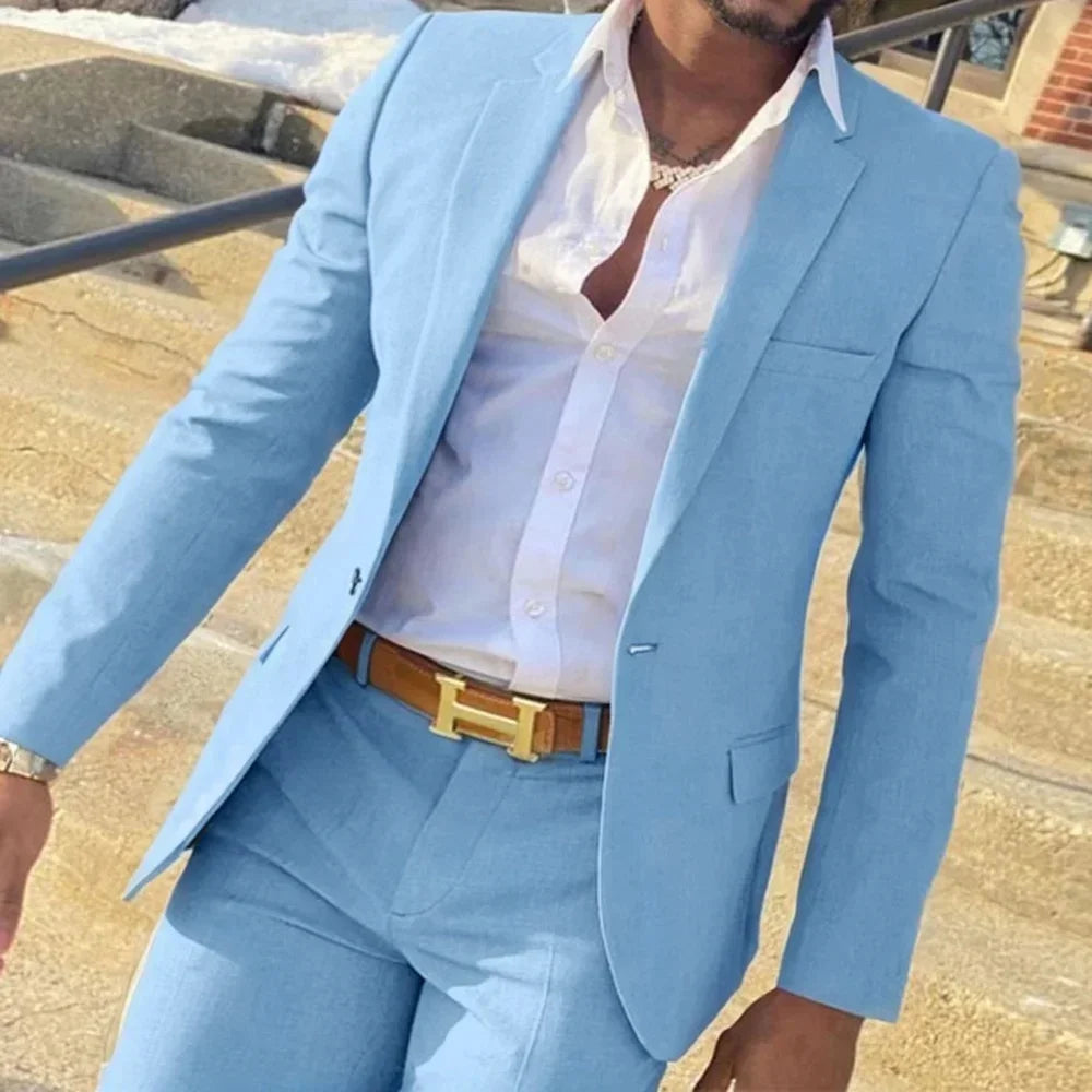 Men's suit is a 2-piece set of outerwear, jacket and trousers for business banquets and other occasions