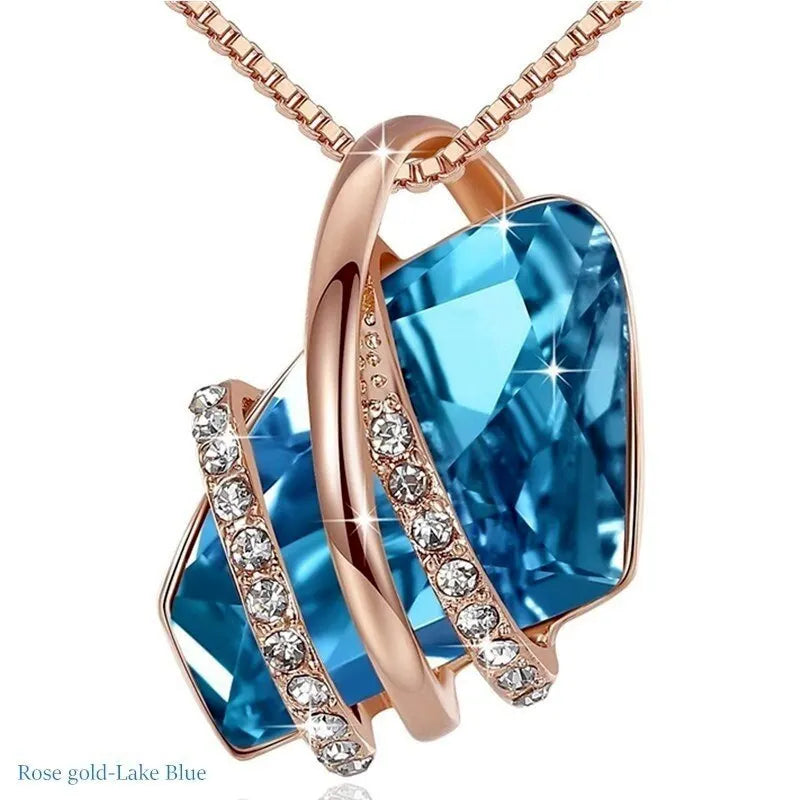 Woman Fashion Silve/Rose Gold Crystals Pendant Necklace Birthstone Zircon Necklaces Jewelry Engagement Gifts
