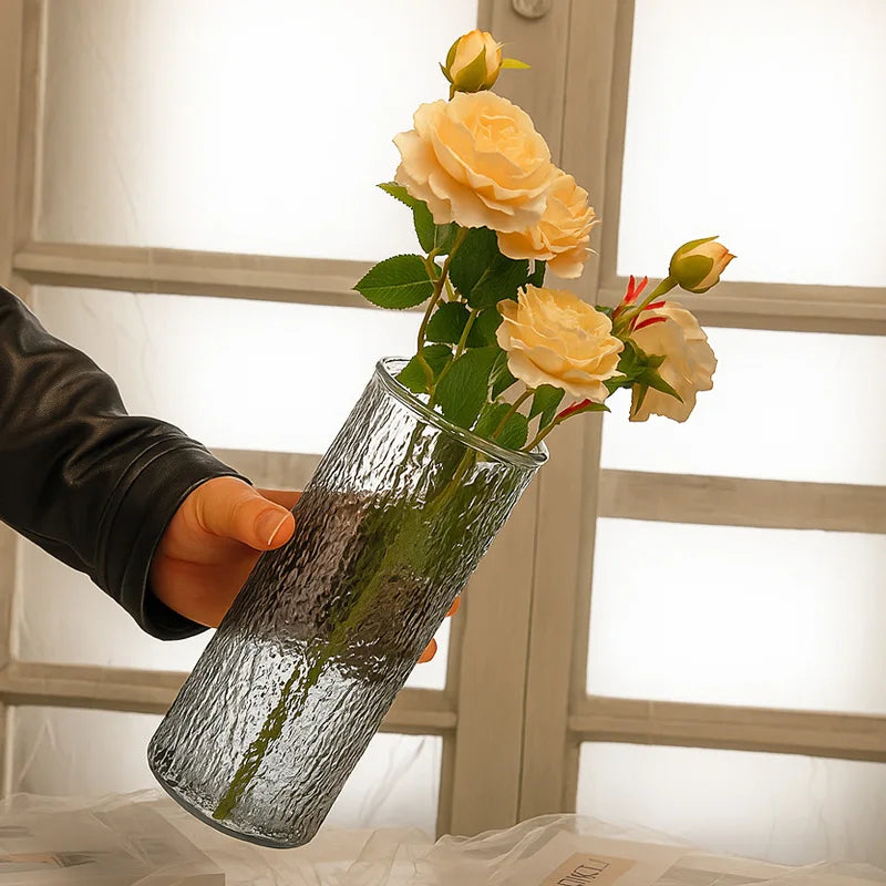 Stripe Glass Vases Flower Bottle Simple Vase Decoration Creative Primary Color Glass Water Nourishing Vase Living Room Table Dec