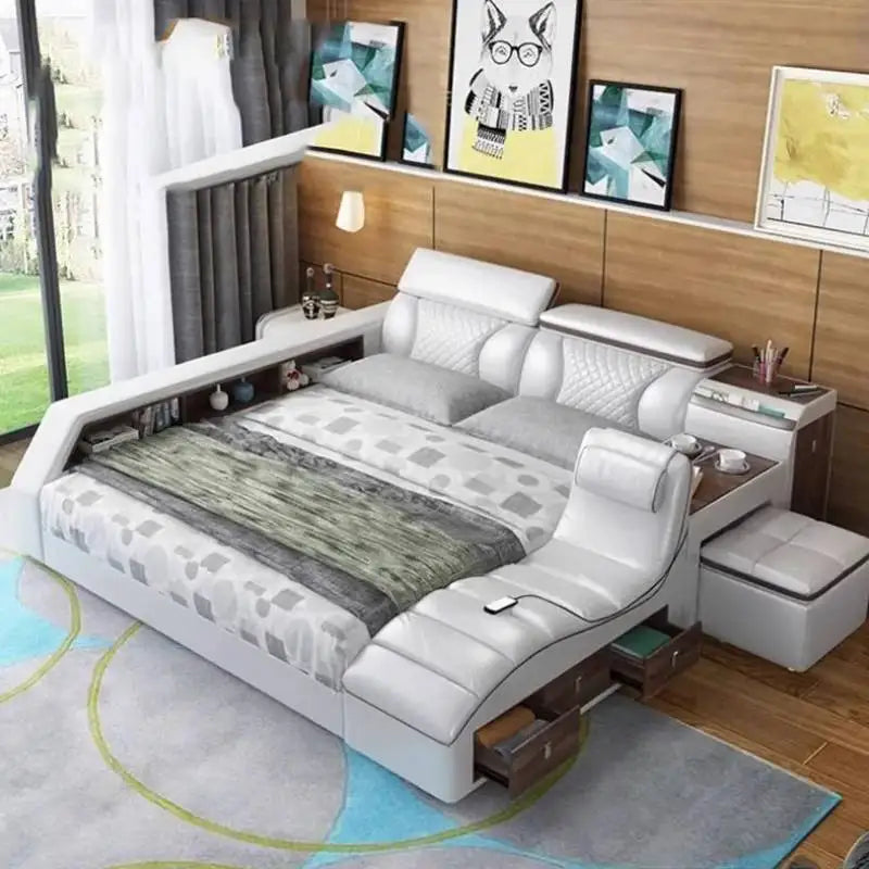 Queen Nordic Bedroom Bed Frame Master Smart King Double Bed Frame Multifunctional Luxury Letto Matrimoniale Home Furniture