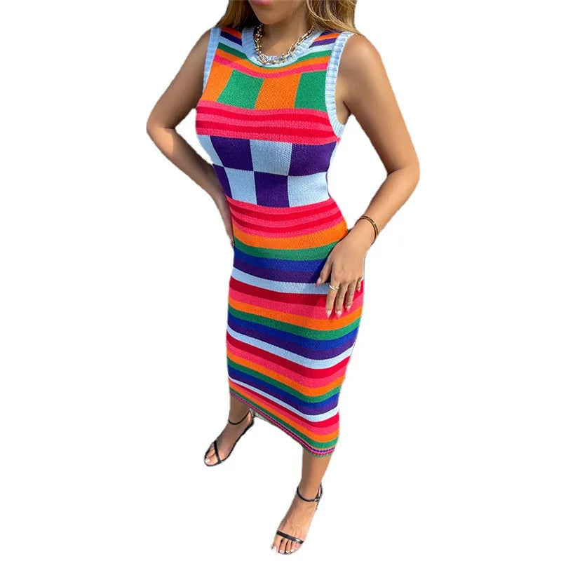 women's clothing autumn/winter new fashionable contrasting color Christmas sweater long slim fit wrapped buttocks knitted dress