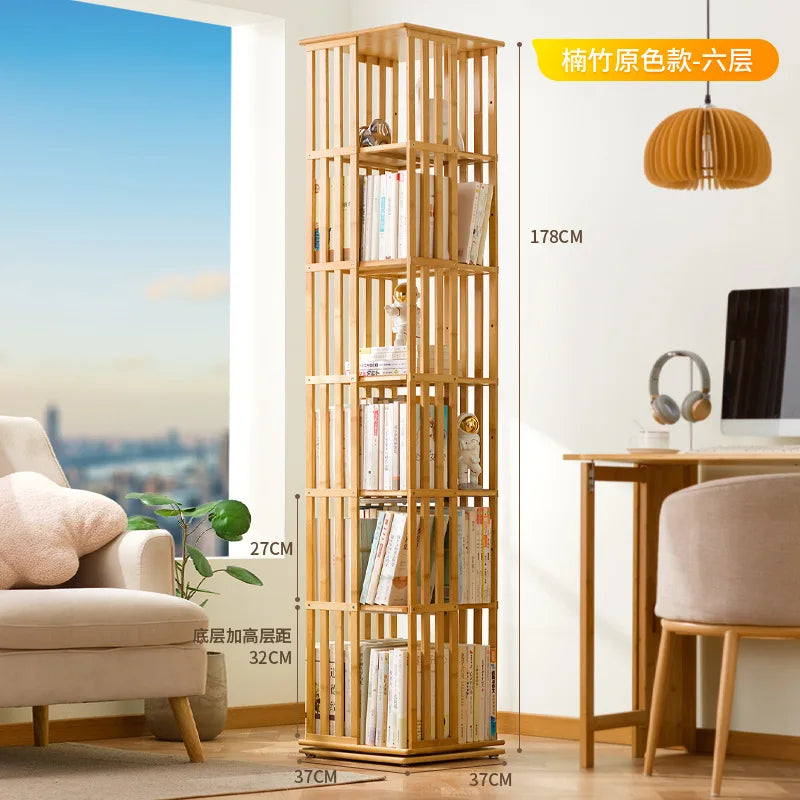 360 Degree Rotating Bookshelf for Living Room Bedroom Children's Picture Books Storage Rack Simple Home Decor Student Bookcase