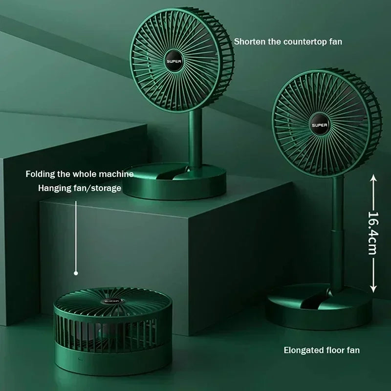 Electric Stand Fan Portable Folding Fan USB Rechargeable Foldable Desktop Fan Mini Mute Fan 3 Speeds Adjustable Height
