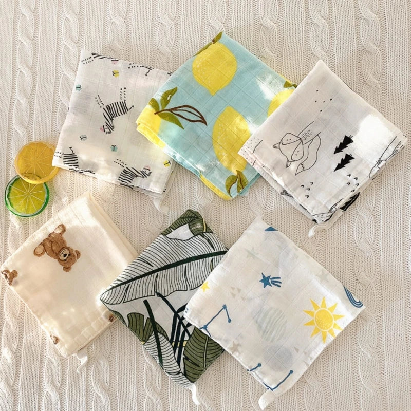 4pcs Bamboo Cotton Baby Face Towel Newborn Baby Items 4 Layer Muslin Baby Bibs Handkerchief Saliva Towel Feeding Burp Cloths