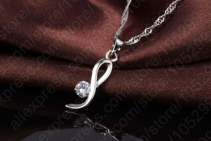 Elegant Woman 925 Sterling Silver Jewelry Clear CZ Fashion Design Pendant Necklace Woman Drop Earring Wedding Set With Box