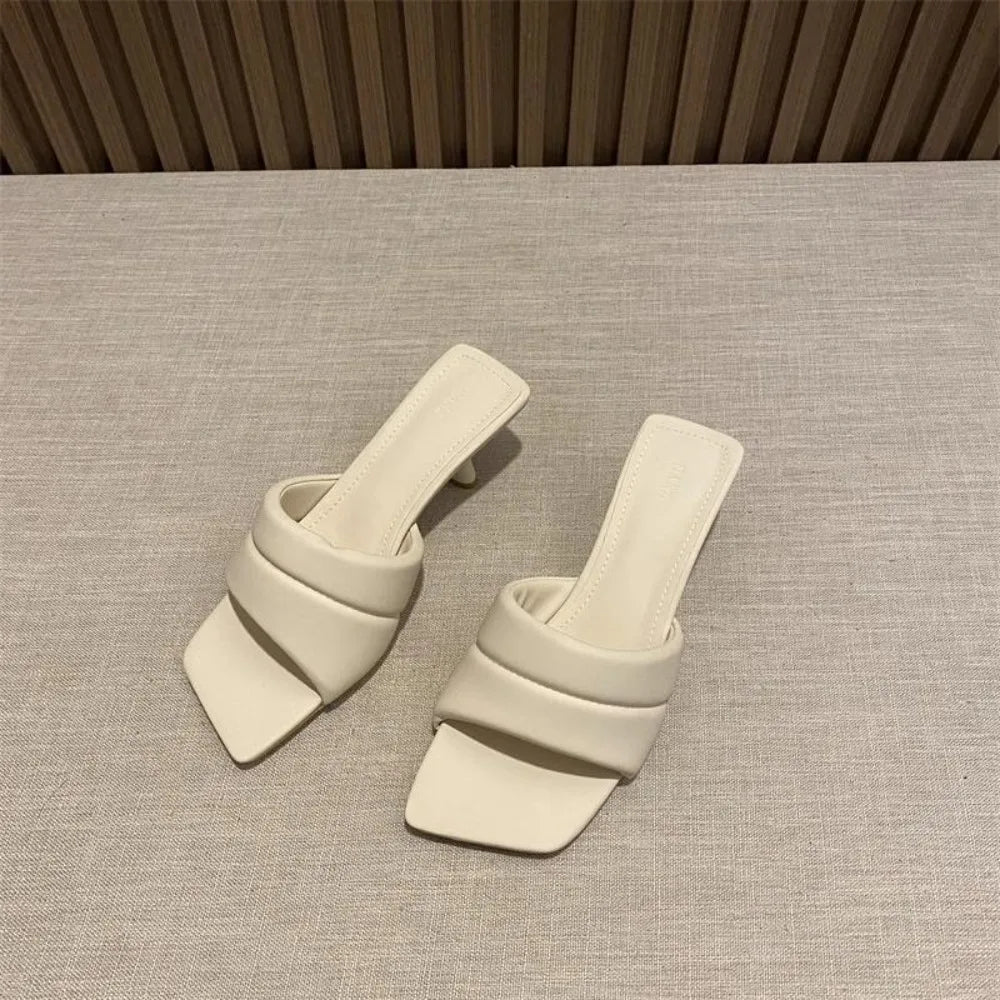 Women's Slippers 2025 New Women's Summer Fashion Open Toe Square Flip-Flops Women's High Heel Sandals for Women