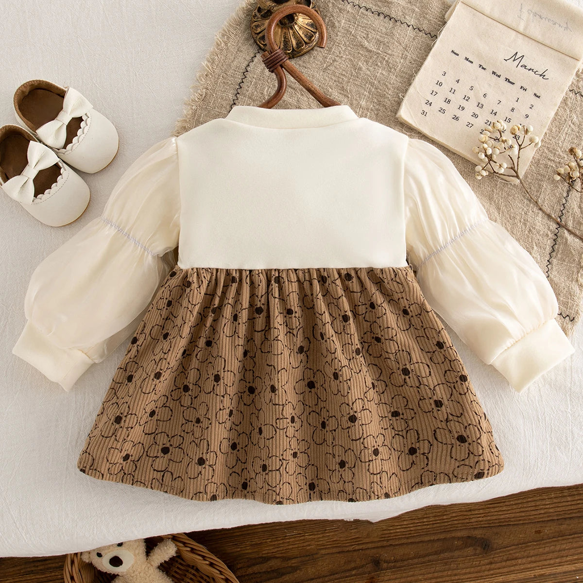 Baby Clothes Girl Spring And Autumn Cartoon Flower Pattern Long-Sleeved Fake Two-Piece Baby Dresses Cute Casual Girls Dress