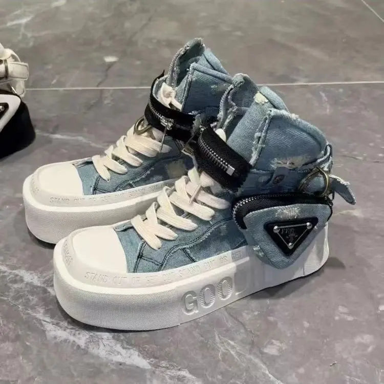 Shoes for Women Women's Ankle Boots Trendy Retro Denim High-top Women Shoes High-quality Platform Luxury Lady Shoes Botas Mujer