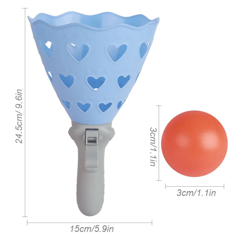 Outdoor Indoor Game Activities for Kids, 5.9 Inch Pop-Pass-Catch Ball Game with 2 Catch Launcher Baskets and 6 Balls, Yard Games