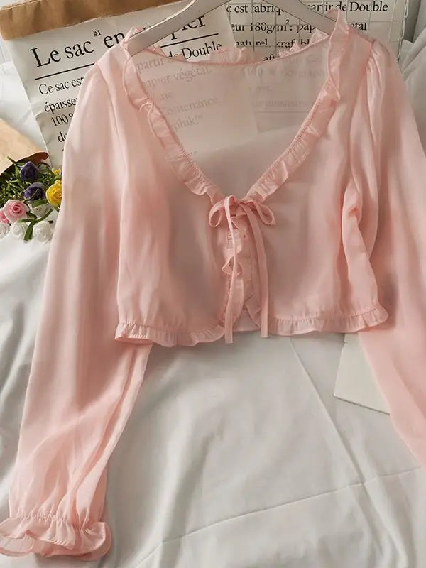 Women Thin Casual Lace Bow Summer Sun Protection Clothes Female Cardigan Shirt Clothing Tops Blouse For Woman