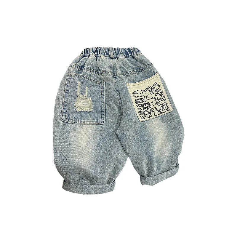 Boys Jean Pants Long Trousers Denim 2024 Blue Spring Autumn Baby's Kids Sport Teenagers Birthday Christmas Gift Children's Cloth