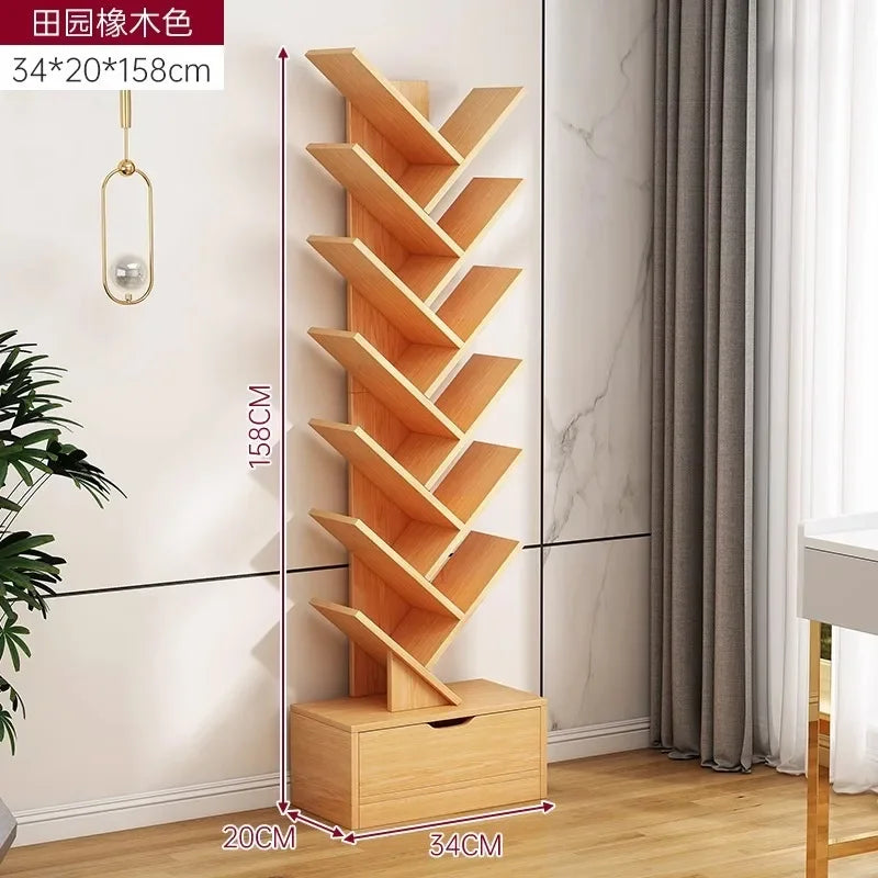Bookshelf,Floor Standing Storage Rack,Living Room Tree Shaped Bookshelf Against The Wall,Multi-layer Narrow Seam Storage Cabinet