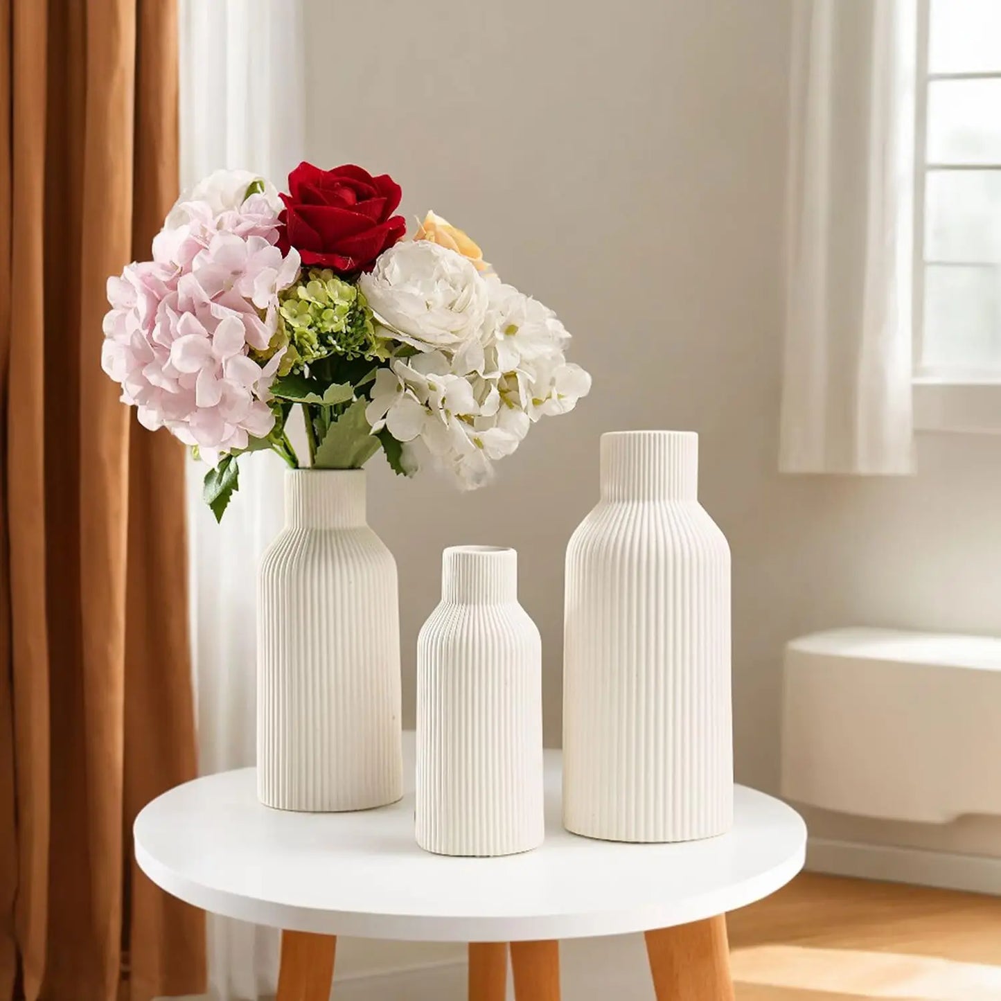 White Ceramic Vase Set of 3 White Flower Vase Minimalist Modern Home Vases Decor Aesthetic Flower Vases for Desk Shelf Table
