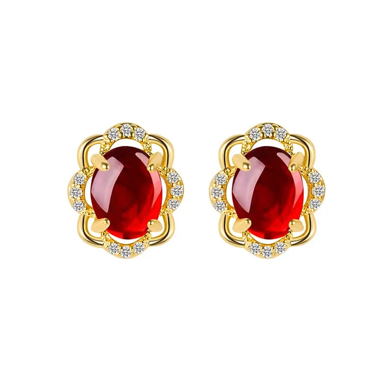 Natural Emerald Earrings for Woman Real Luxury Female 18k Gold Jewelry Vintage Double Stud Earrings for Women Yellow Gold
