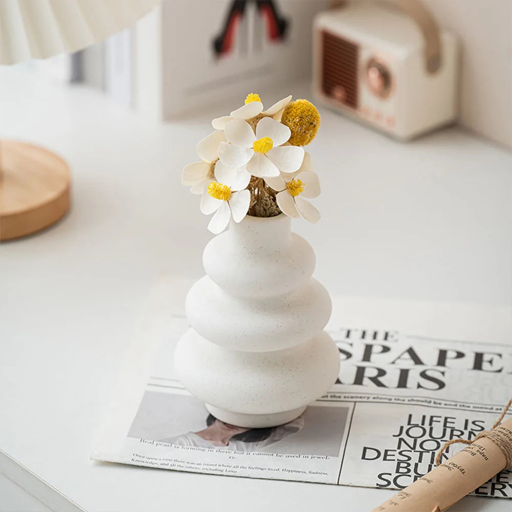 White Vase Home Decor Set of 3 Modern Vase for Table Decor, Nordic Flower Ceramic Vases for Bookshelf, Entry Way, Dining Desk