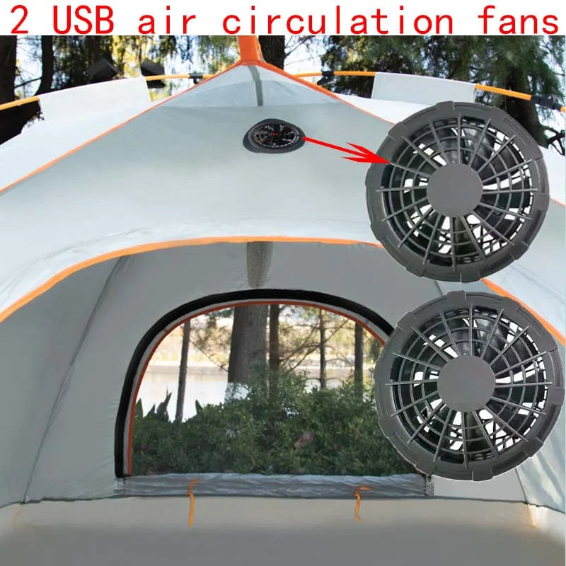 4 Person Ventilated Camping Tent with USB Air Fan Mesh Door Automatic Setup Easy Pop Up Family Tent for Outdoor Hiking Traveling