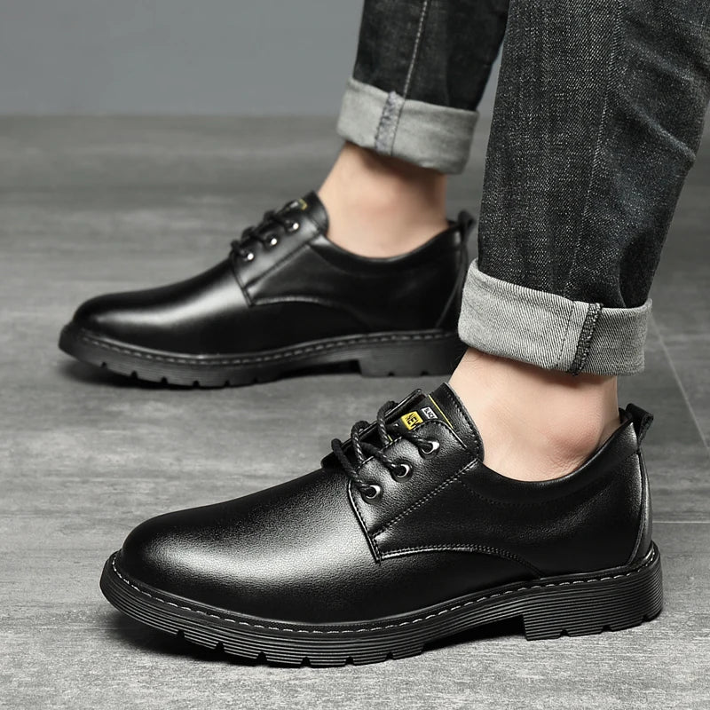 Men's Shoes 2022 Autumn Simple New Genuine Leather Men's Shoes Simple Low Help Work Dress Shoes Lace up Casual Men's Leather Sho