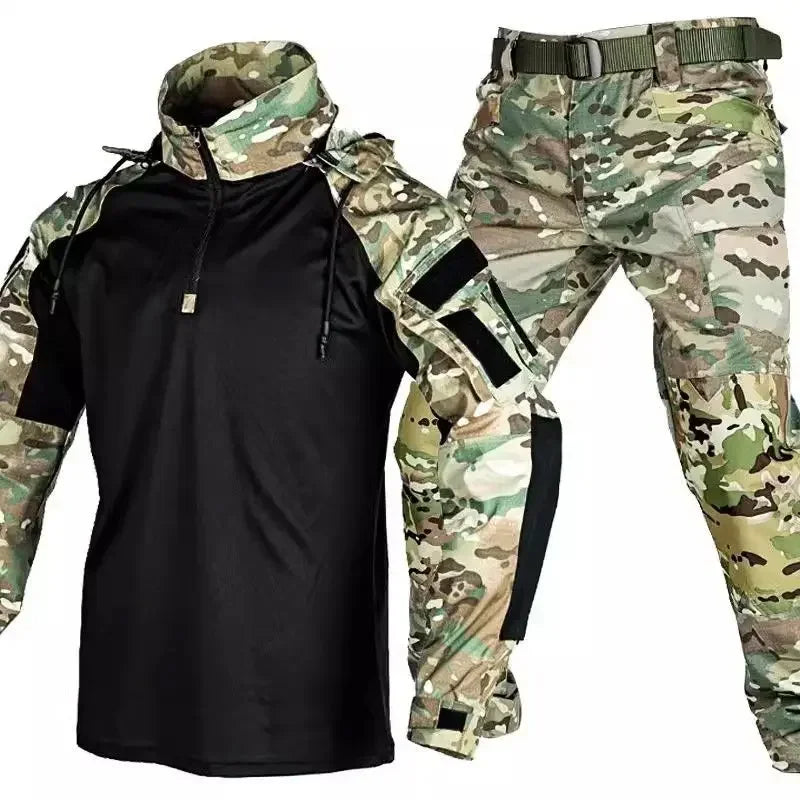 Tactical Uniform Suits Wear Resistant T-Shirt Hood Workwear Pants Men Clothing Combat Shirts Airsoft Paintball Hunting Clothes
