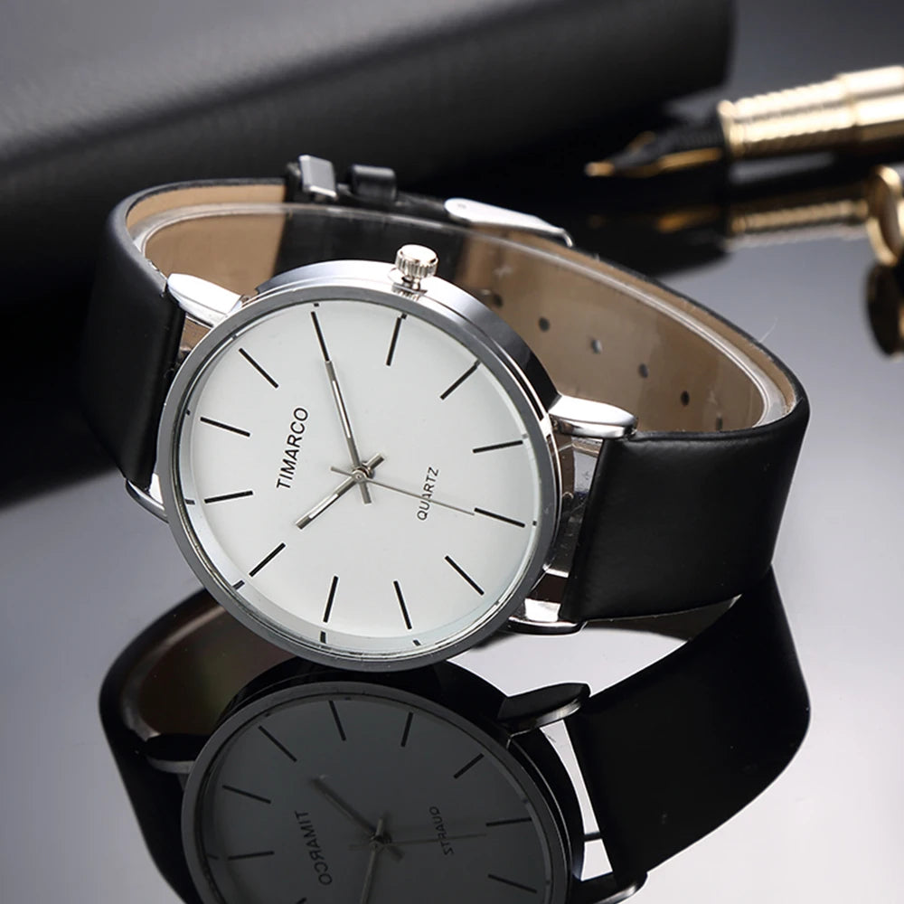 Men's Watches Fashion Metal Round Dial Analog Quartz Watch for Men Women Leather Band Wristwatch Casual Trend Simple Male Clock