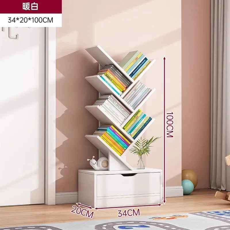 Bookshelf,Floor Standing Storage Rack,Living Room Tree Shaped Bookshelf Against The Wall,Multi-layer Narrow Seam Storage Cabinet