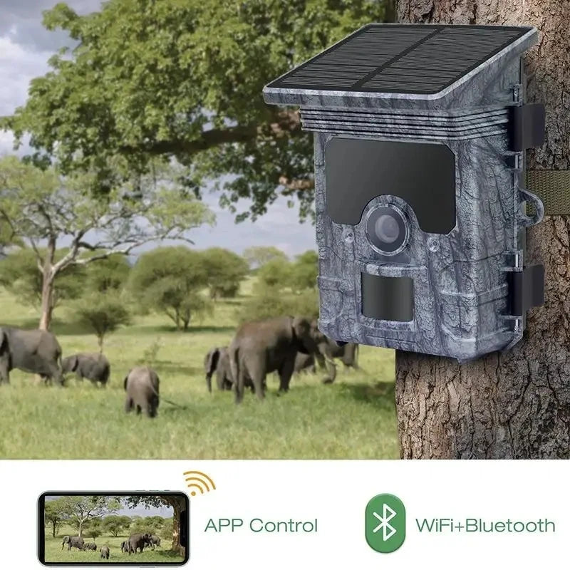 Hunting Camera 4K WiFi Solar Panel Powered Trail Camera Trap Night Vision Waterproof IP66 Game Wildlife Cameras Foto Chasse